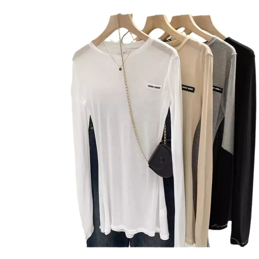 Laceleather Women's Long Sleeve T-Shirt Light Thin Sun Protection Base Layer Shirt Early Autumn New Style Label Attached