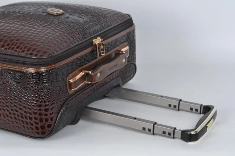 Crocodile pattern leather rolling luggage 16/20/24 inch boarding trolley suitcase real leather men's and women's travel luggage