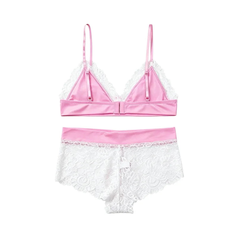 1 Set of 2 Pieces Men's Underwear: Sexy and Sexy Lace Underwear Set, Front Bow Bra&Lace Underwear,Transparent,Drag Queen