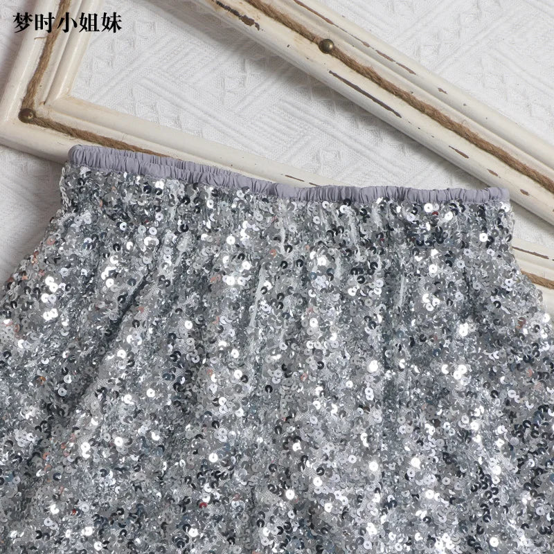 Women's Sexy Sequined Shorts High-waisted Wide-leg Pants Elastic-waisted Casual Hot Pants