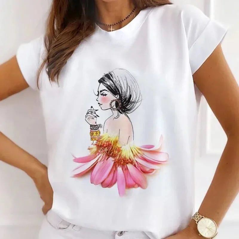 African Women's New Fashion City Girl Half Sleeve Basic Cute Clothes T-shirt Graphic T Shirts Y2k Tops Harajuku Vintage Tee