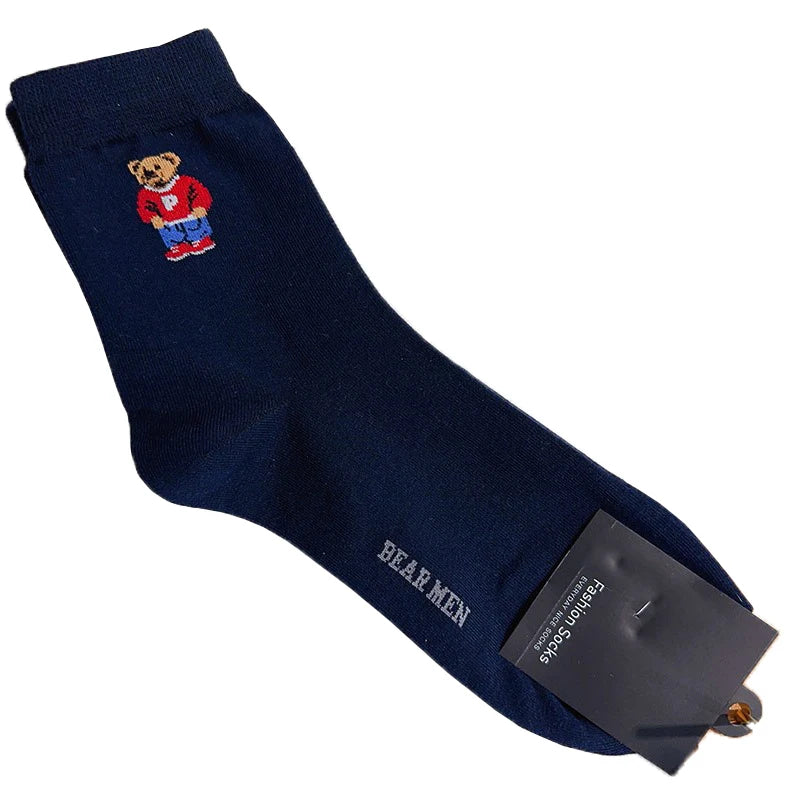 Good Quality Cartoon Gentleman Bear Men's Socks Cotton Harajuku Style Sport Boys Skateboard Novelty Breathable  Christmas Gifts