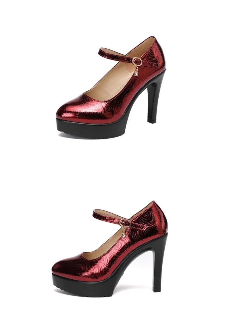 9cm 11cm 13cm Small Size 32-43 Sexy Bright Leather Shoes Women's Platform Pumps 2026 Fall Block High Heels Shoes Model Party