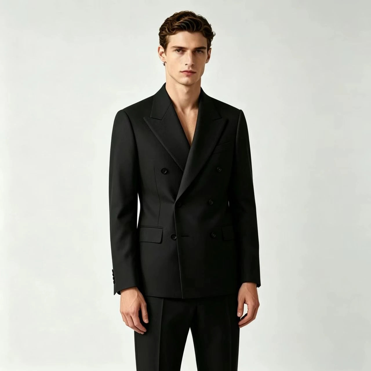 Men Double Breasted Suits For Wedding High Quality Slim Fit 2 Pieces Set Elegant Jackets Pants Blazers Fashion Classic Formal