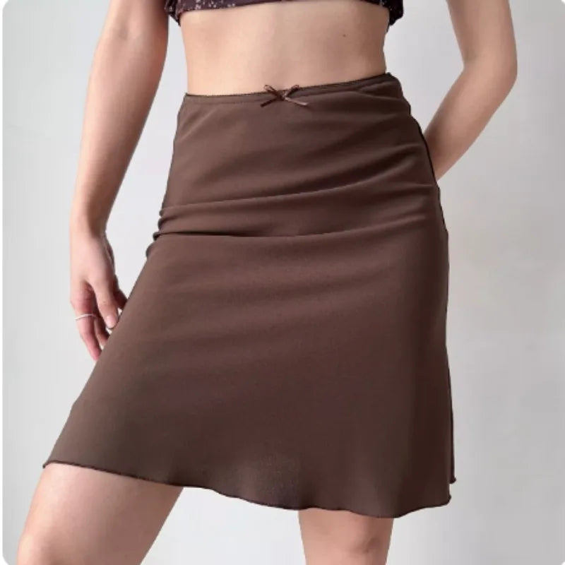 Solid Mermaid Skirts Women American Style Retro Bow Temperament Fashion High Street Slimming Casual All-match Daily Summer Cozy
