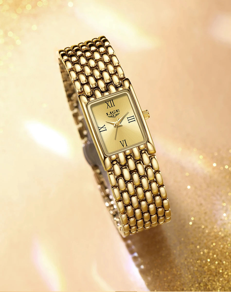 2025 LIGE New Watches Women Fashion Casual Luxury Gifts Womens Waterproof Square Dial Steel Belt Quartz Wrist Watch reloj mujer