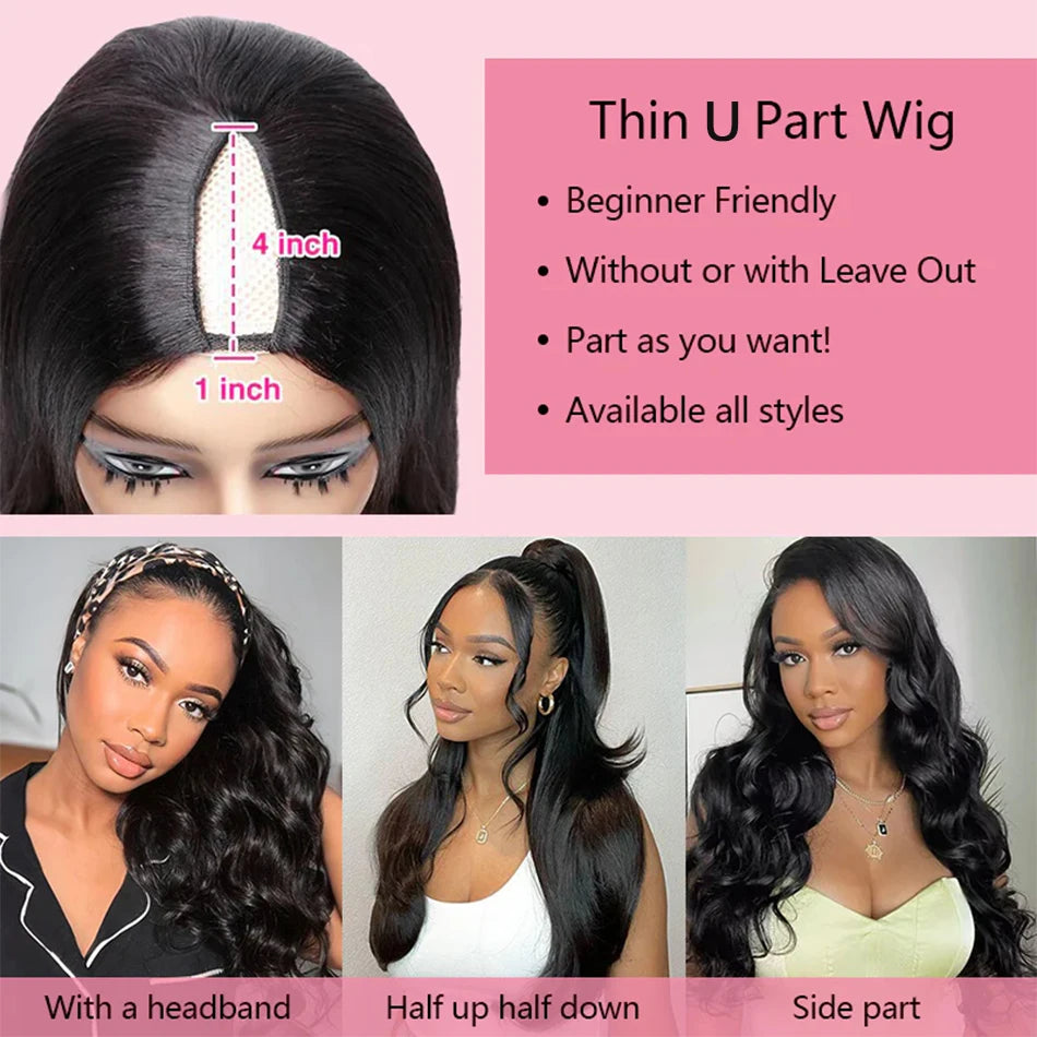 V Part Wig Human Hair Body Wave Upgrade No Leave Out Glueless Wigs U Part Shape Wig For Women Pre Plucked Remy Hair Daily 200%