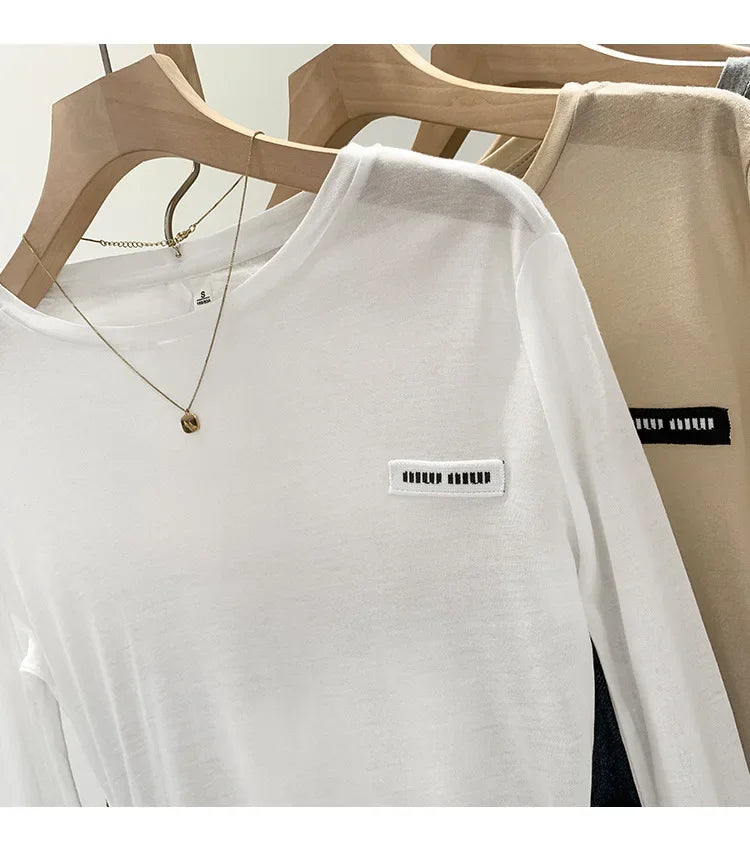 Laceleather Women's Long Sleeve T-Shirt Light Thin Sun Protection Base Layer Shirt Early Autumn New Style Label Attached