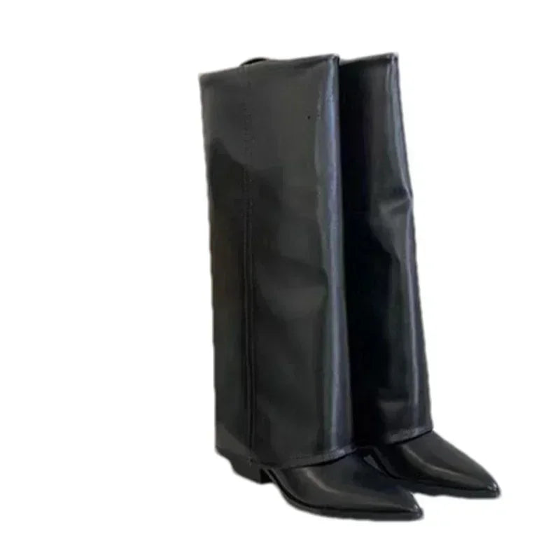 Women Chunky High Boots Pointed Toe Shoes Sexy Lady Dress Gladiator Autumn New 2024 Trend Retro Fad Woman Boots Goth Botas Mujer
