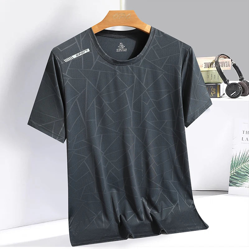 Summer ice silk short sleeved T-shirt for men and women, quick drying and breathable sports top, outdoor running duanT