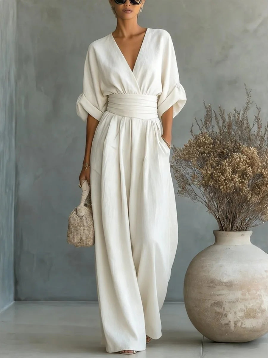 Women's Jumpsuit Fashion High Waist V-neck Casual Jumpsuits Sexy  Solid Color Office Wide Leg Trousers Overalls Vacation Outfit