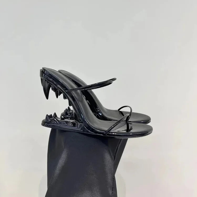 Spring Fashion Show, Teeth Shaped Heels, High Heels with Exposed Toes, Sloping Heels, Round Toe Fashion Women's Shoes