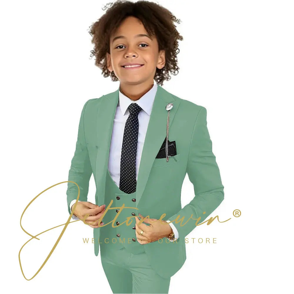 Boys Suit Peak Lapel 3 Pieces Jacket Vest Pants Black Formal Tuxedo Child Blazer Party Dress Wedding Set conjuntos de blazer