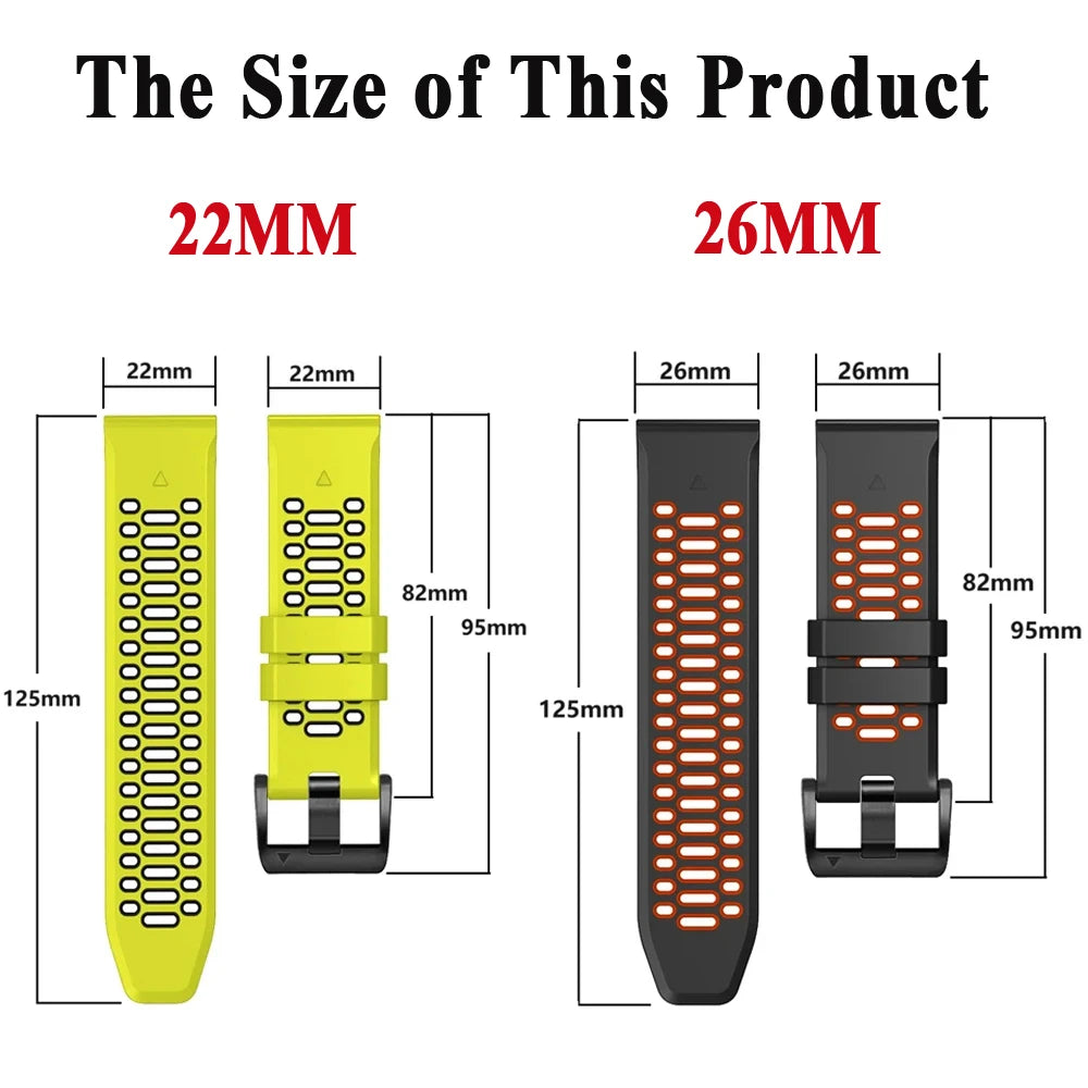 Sport Two-Tone Breathable Silicone Watch Band For Garmin Fenix 7X 7 Pro 6X 6 5 5X Plus/Epix 2 47mm 51mm QuickFit 26/22mm Strap