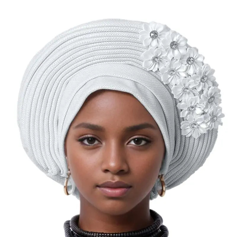 39BD African Turban Headwrap for Female Fashion Formal Head Scarf Bonnet Hat Turban Ethnic Flower Head Turban Nigerian Hat