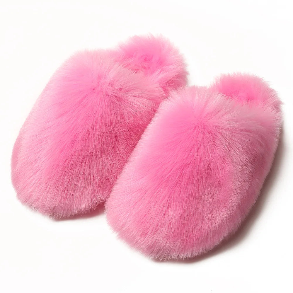 Ladies Winter High Quality Fox Fur Slippers Women Warm Fur Slides Girls Luxury Furry Slippers Soft Comfortable Home Cotton Shoes