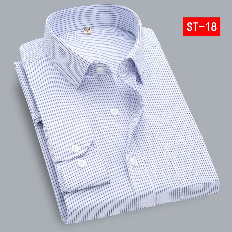 Quality Plus Size S To 8xl Formal Shirts for Men Striped Long Sleeved Non-iron Slim Fit Dress Shirts Twill Social Man's Clothing