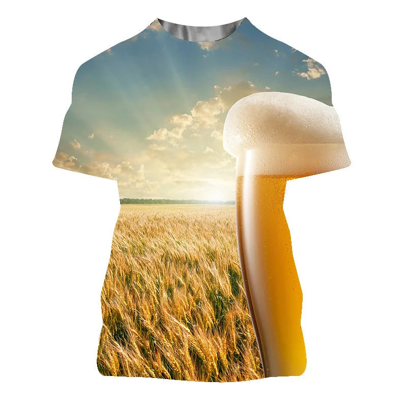 3D Printed Beer Graphic T Shirt for Men Clothing Summer Casual Women Oversized T-shirts Funny Kids O Neck Short Sleeve ropa Tops