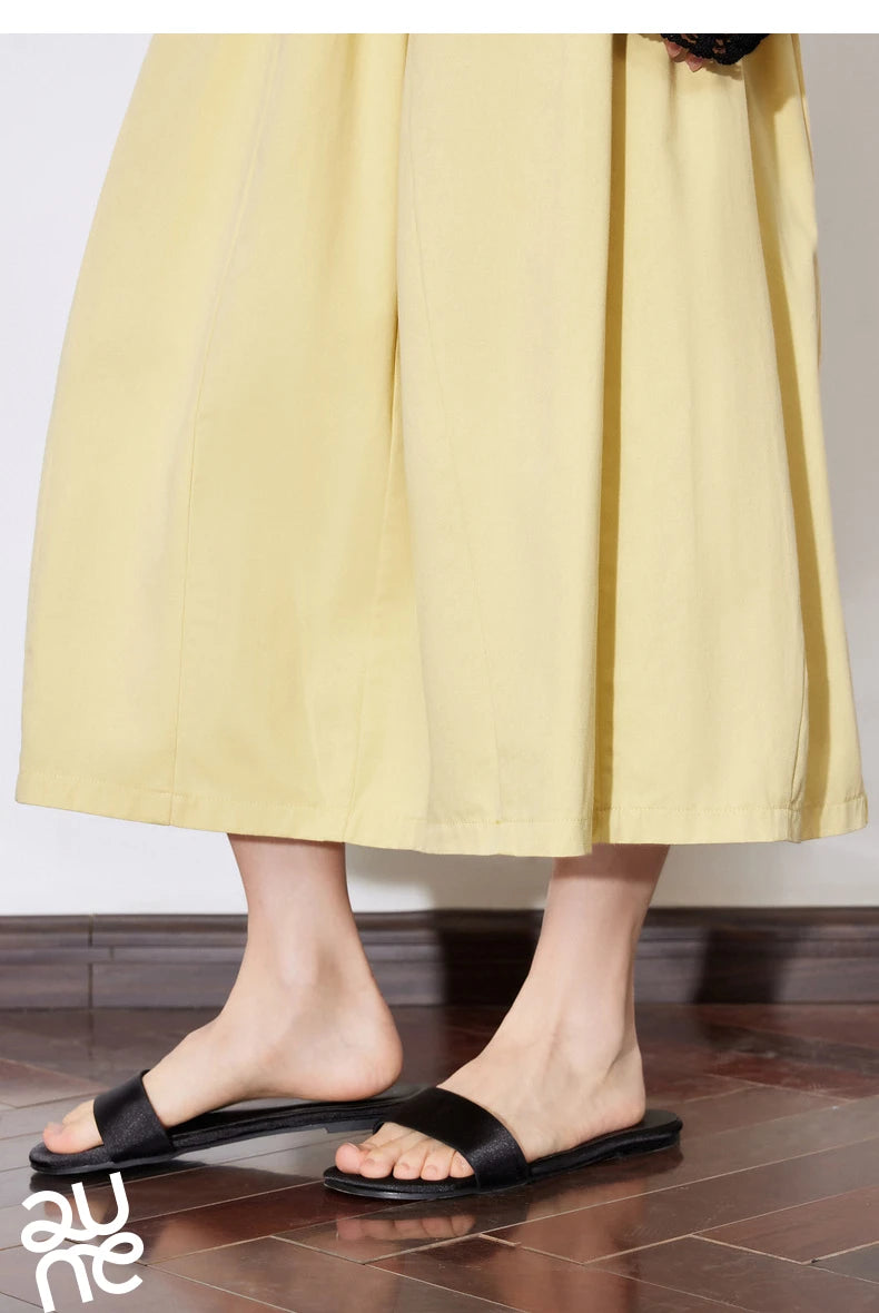 Toyouth Women Cotton A Line Umbrella Skirt Mid Calf Black