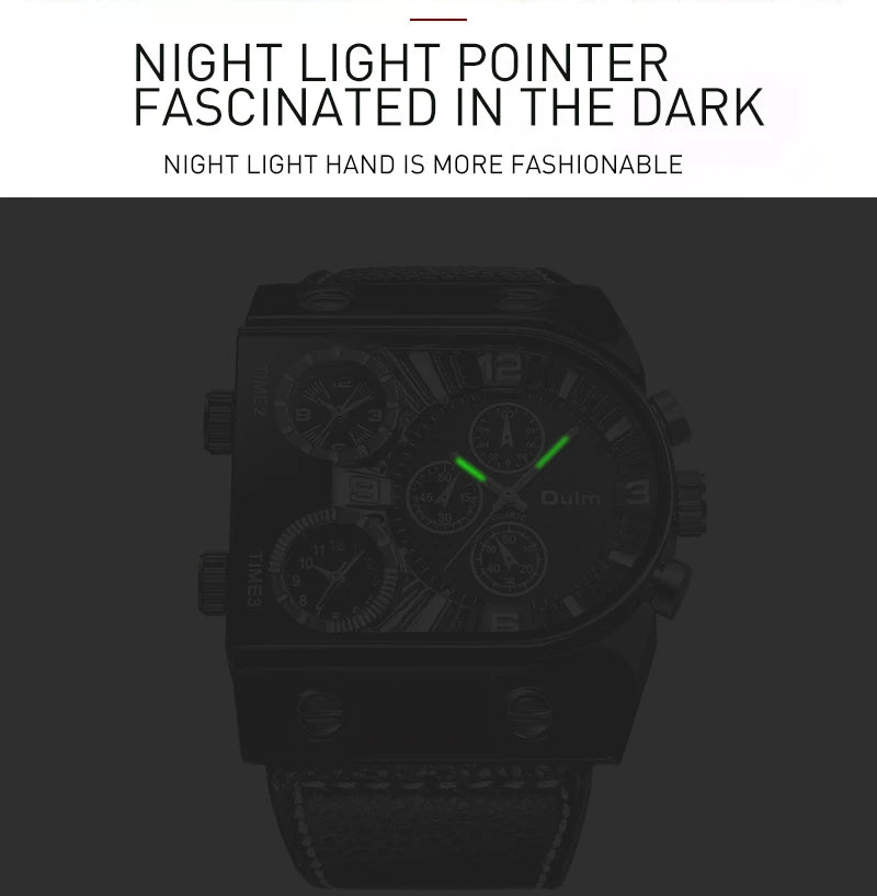 Oulm Top Men's Watches Mens Quartz Casual Leather Strap Wristwatch Sports Man Multi-Time Zone Military Male Watch Clock Relogios