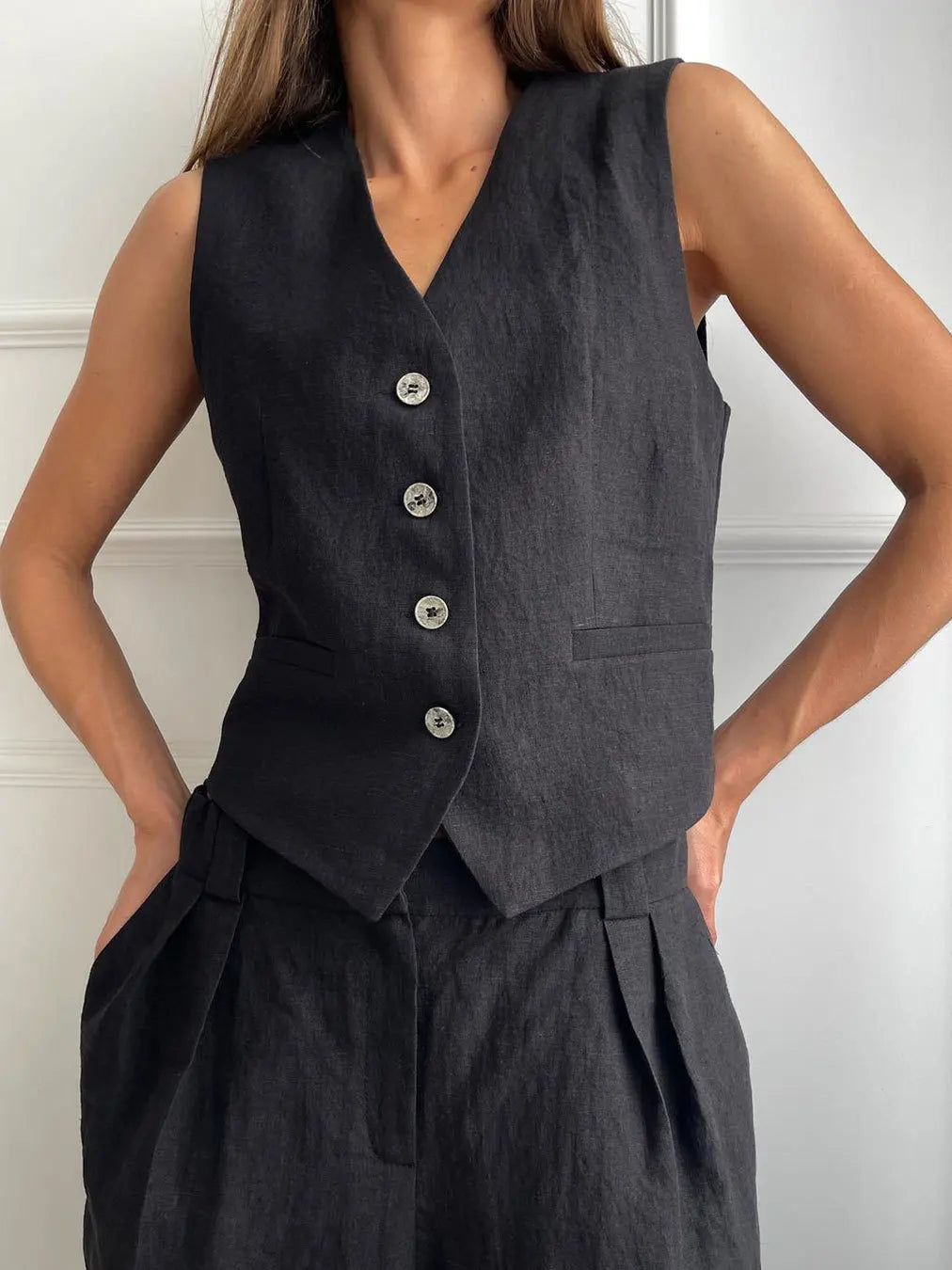 Sleeveless Vest Jacket Top Casual Pants Two-piece Set For Women's Wide Leg Pant Sets Sexy Summer Boho Cotton Linen Ladies Suits
