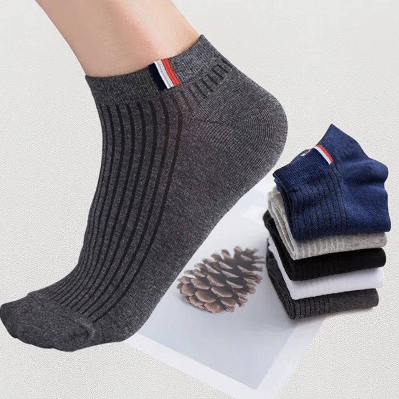 5 Pairs Thin Boat Socks Summer Blending Plain Color Mens Casual Breathable Sweat Absorbing Calibration