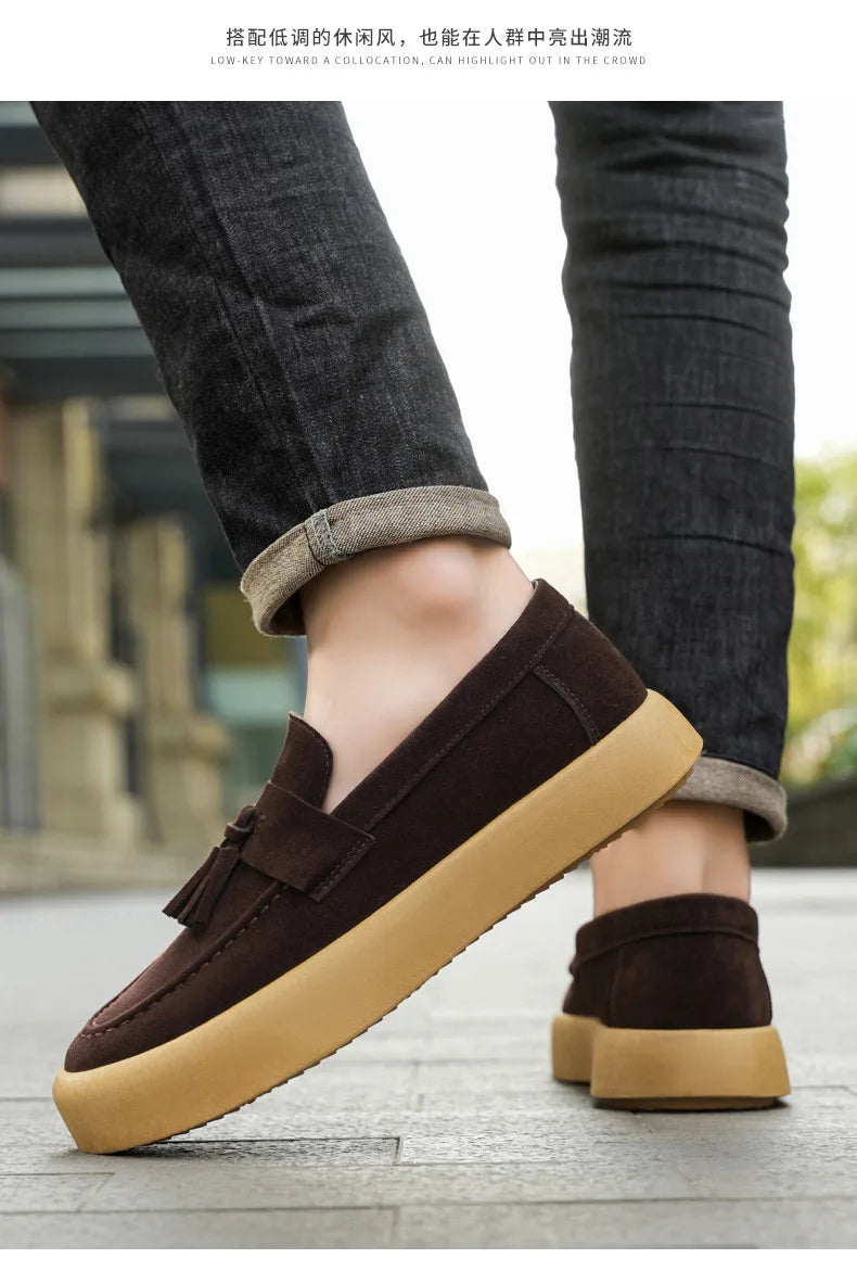 Mens Loafers Tassel Shoes Autumn  Fours Season British Style Fashion Casual Shoes Trendy Platform Anti Slip Vulcanized Shoes