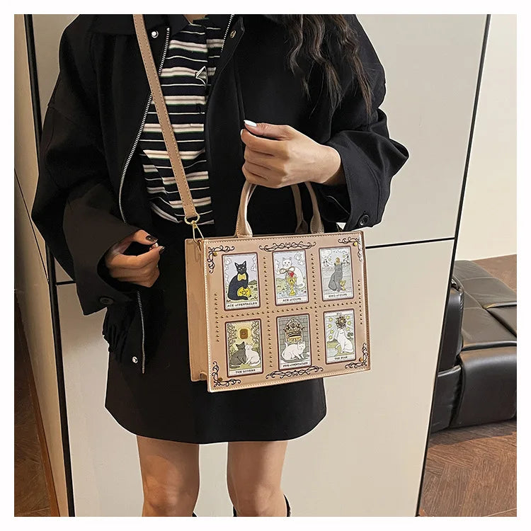 Vintage and Luxury Designer Bag Popular Fashionable Tote Bag Large Capacity with Delicate Embroidery Cat Printing Bag for Women