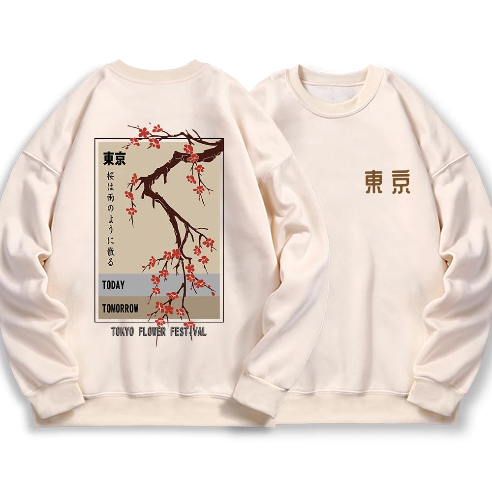 Today Tomorrow Tokyo Flower Festival Women's Hoodie Loose Hoodie Autumn Round Neck Sweatshirt Loose Casual Hoodie Graphic Y2k