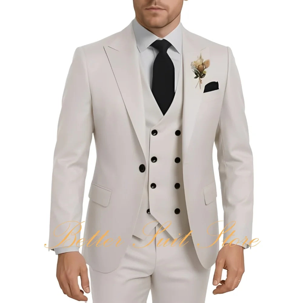Men's Suits 3 Piece Set Wedding Groom Tuxedo Slim Fit Blazer Vest Pants One Button Jacket Formal Men Suit Set