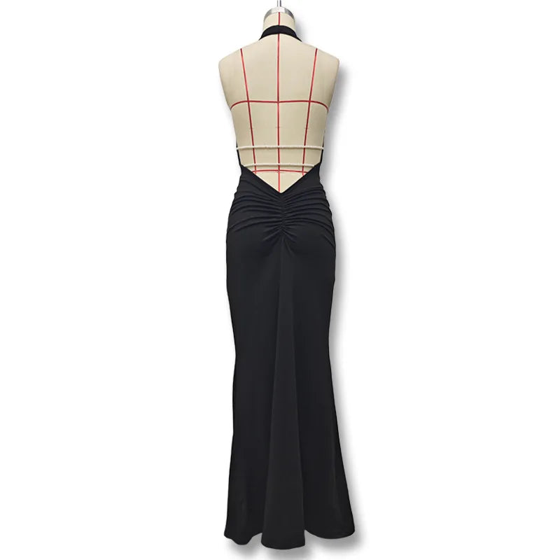 New Swing Collar Sleeveless Elegant Backless Long Dress Spicy Girl Solid Color Sexy Y2K Women Long Skirt Summer Fashion Dresses