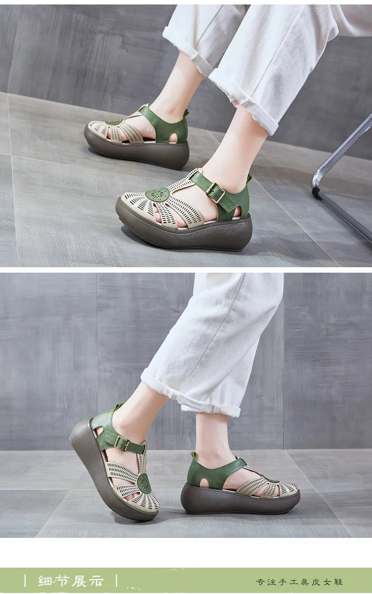 GKTINOO Genuine Leather Shoes Women Sandals Mixed Colors Retro Buckle Strap 2026 New Wedges Handmade Concise Platform Sandals