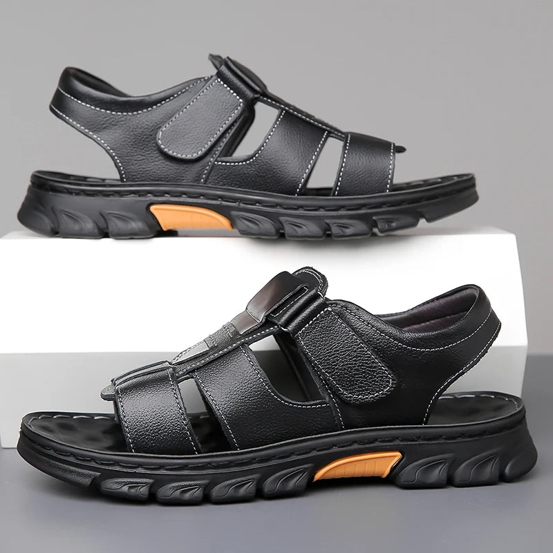 Men's Sandals Adjustable Solid Color Shoes Summer Casual Comfort with Durable Rubber Sole, Breathable PU for Outdoor Walking