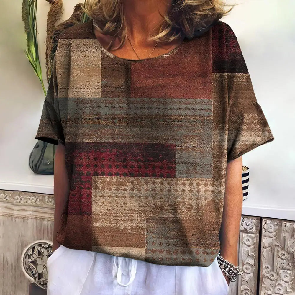 Summer Plaid T Shirt For Women O Neck Casual Sweatshirt New Tees Harajuku Clothing Loose Short Sleeve Blouse Female Fashion Tops