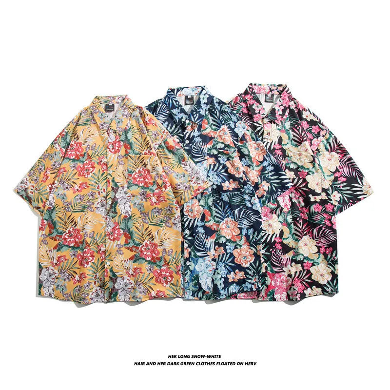 Men's Hawaiian Polyester Summer Short Sleeve Shirt Tropical Leaf 3D Pattern Printing Beach Male Shirts Casual Blouse For Men
