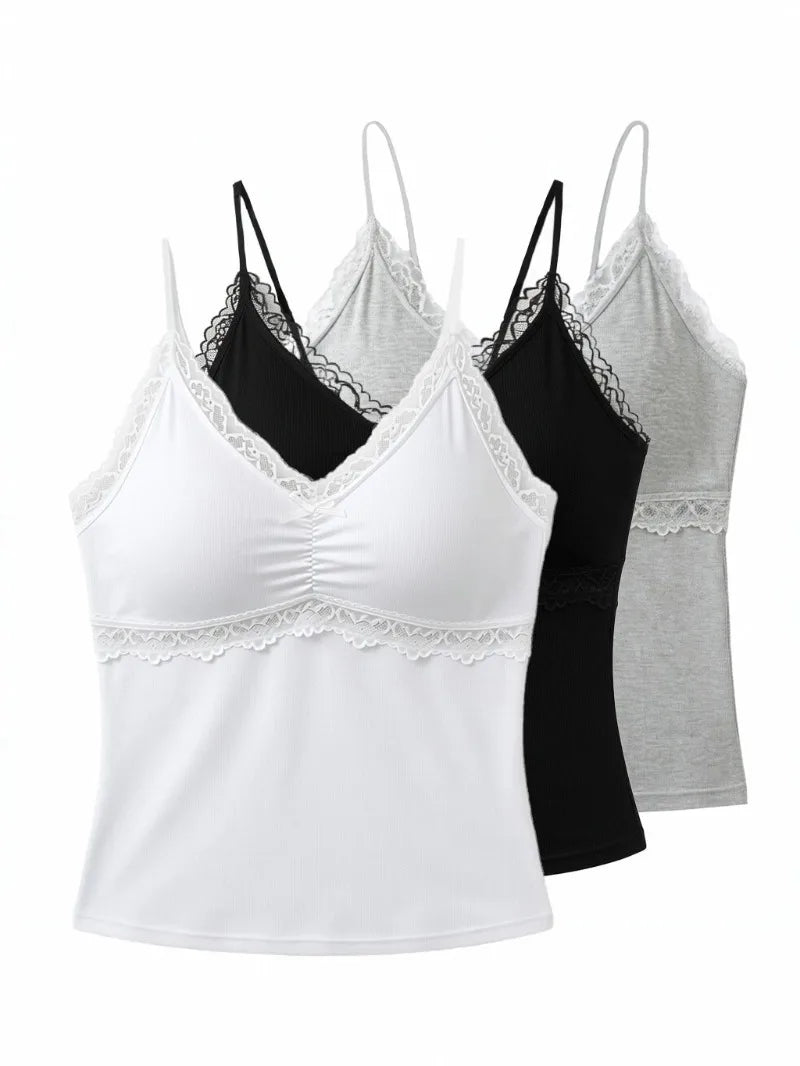 European and American Spice Girls Style Sexy V-Neck Suspender Vest Summer New Product Lace Splicing Solid Color Inner Top Women
