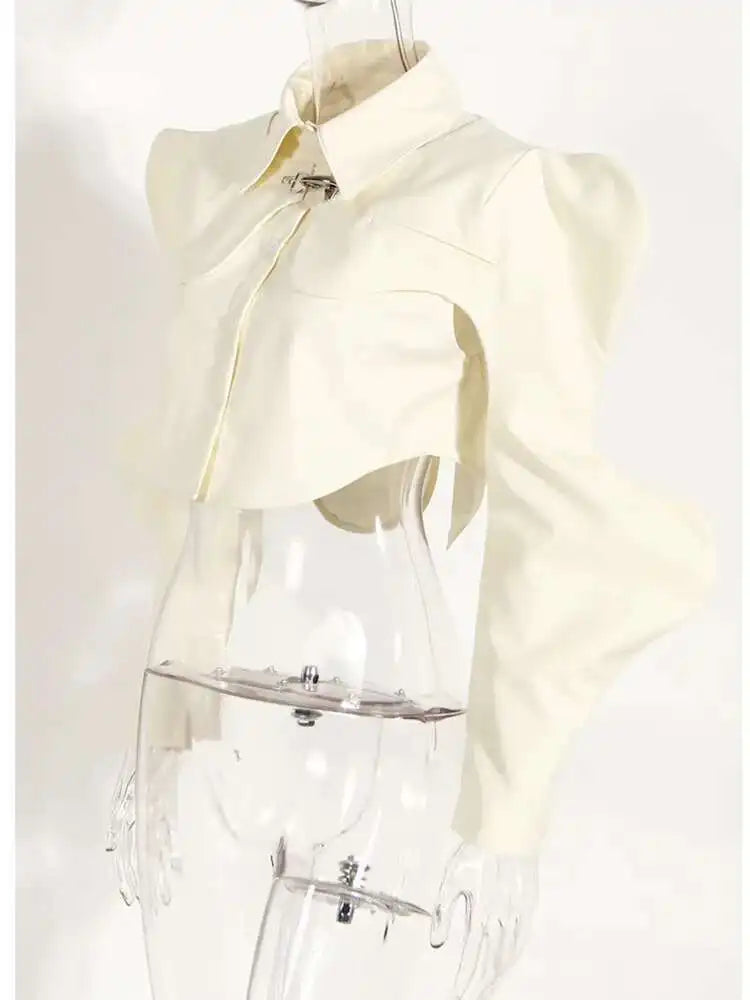 DEAT Casual Fashion Women's Shirt Lapel Sleeves Petal Sleeve Metal Button Solid Color Two Pieces Blouse Female Autumn 2025 WV333