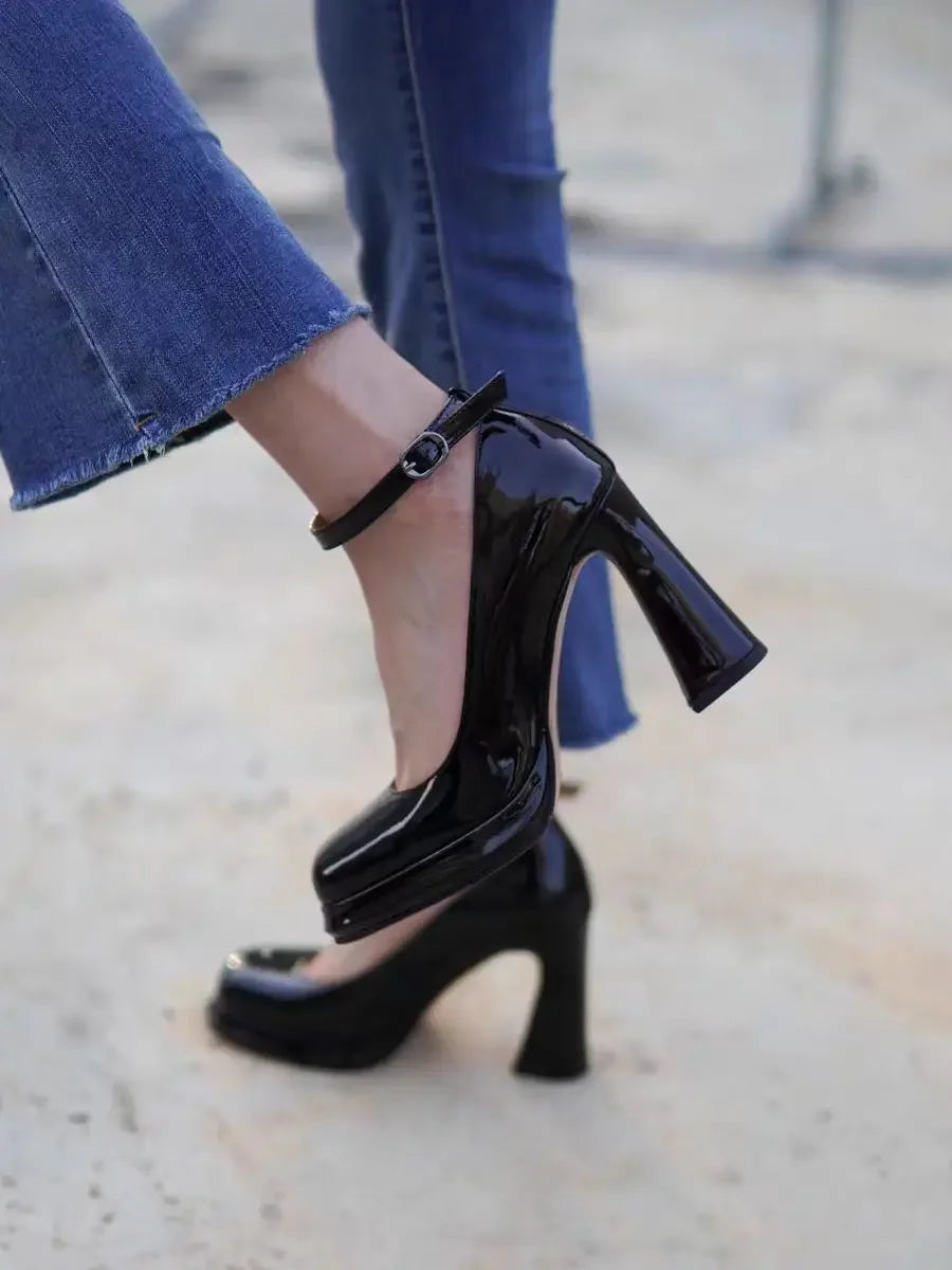 Thick Bottom High Heels Women Shoes Solid Fashion Temperament Single Shoe Spring Summer Ankle Buckle Elegant Woman Heeled Shoes