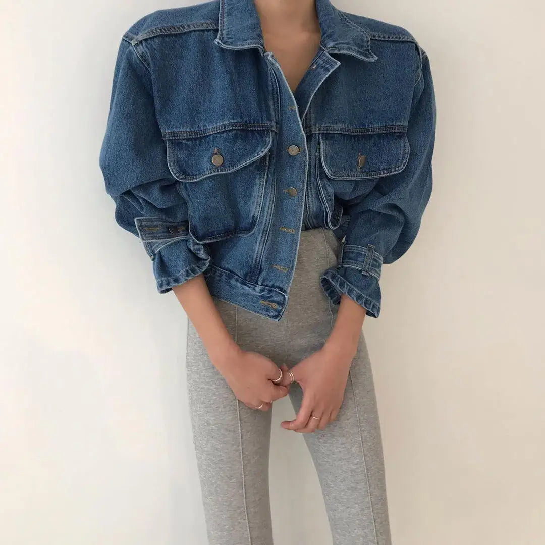 Coats Jackets Women Top 2022 Sexy Puff Long Sleeve Y2k Clothes Cropped Jacket Streetwear Women's Denim Shirt