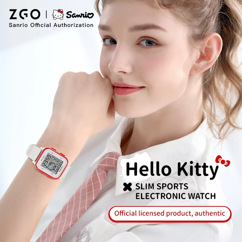 ZGO X Sanrio Hello Kitty Watch For Girls Student Kids' Electronic Watches Waterproof Sports Wristwatch Girl Child Gift Box 878