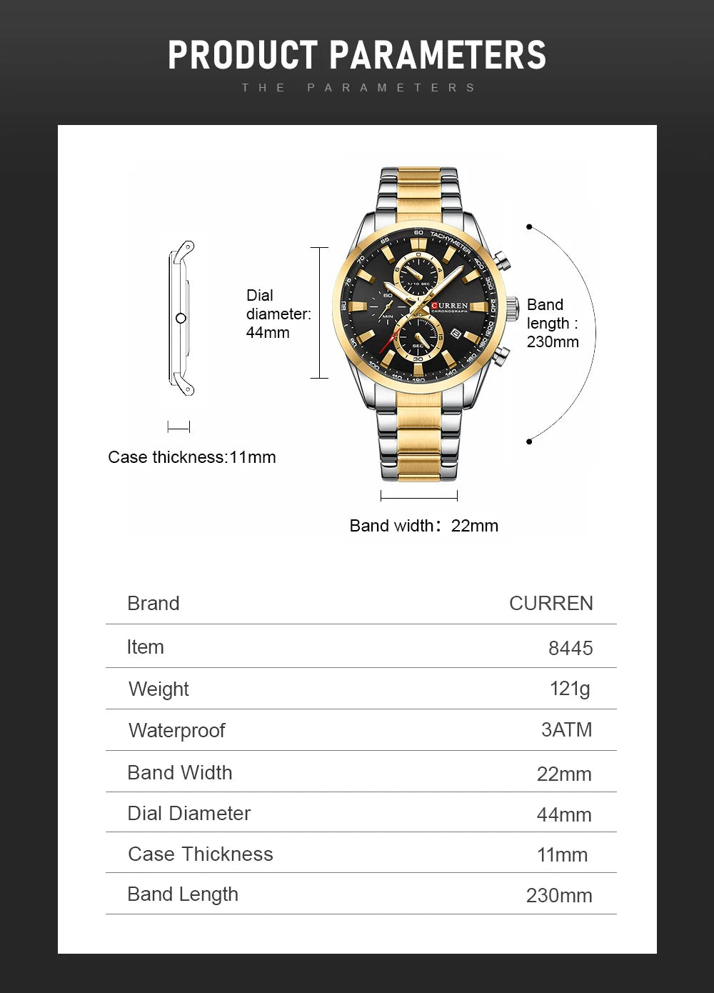CURREN  New Sports Multifunction Stainless Steel Band Watches Fashion Brand Quartz Men's Wristwatches with Date