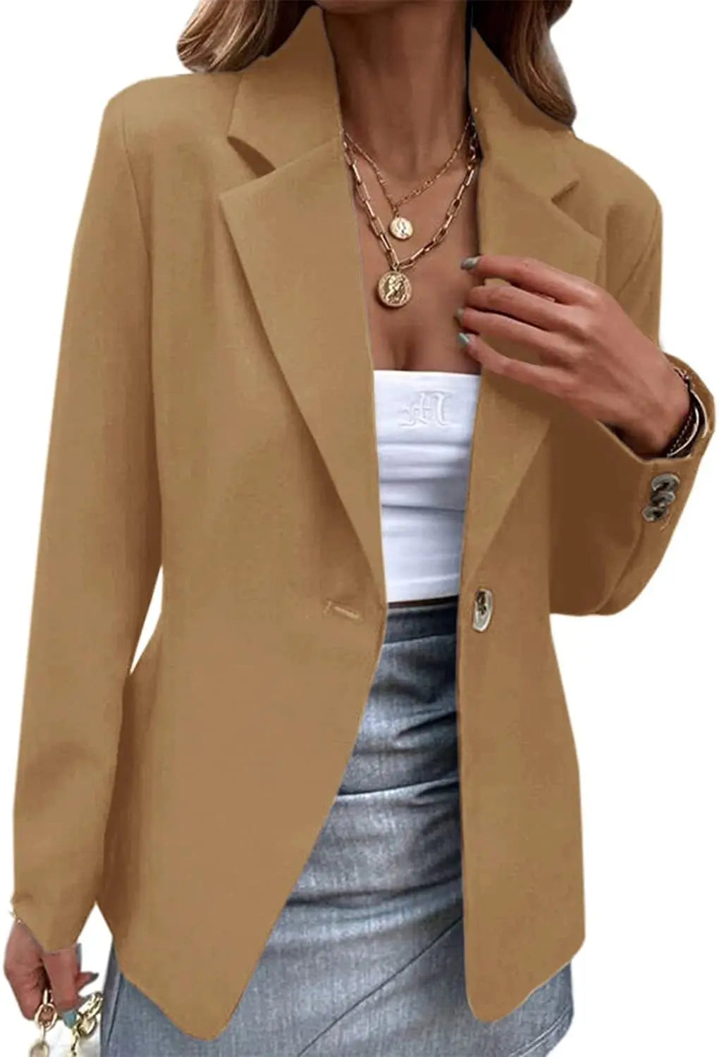 Spring Womens Office Blazer Long Sleeve One Button Solid Color Jacket
