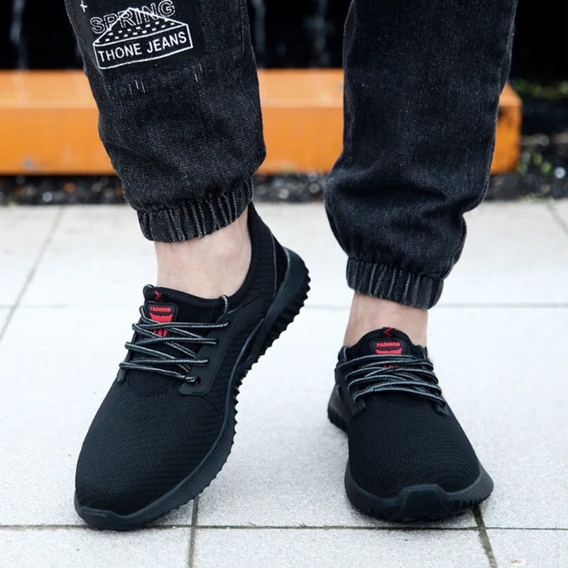 Oulylan Men Breathable Industrial Safety Shoes Wear Resistant Steel Toe Work Sneakers Lightweight Anti-smash Protection Footwear