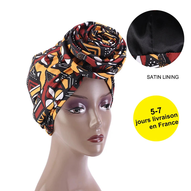 African Print Stretch Bandana Head Wrap Long Scarf Satin Floral Ankara Dashiki Women Party Turban Headwear Cap Hair Accessories