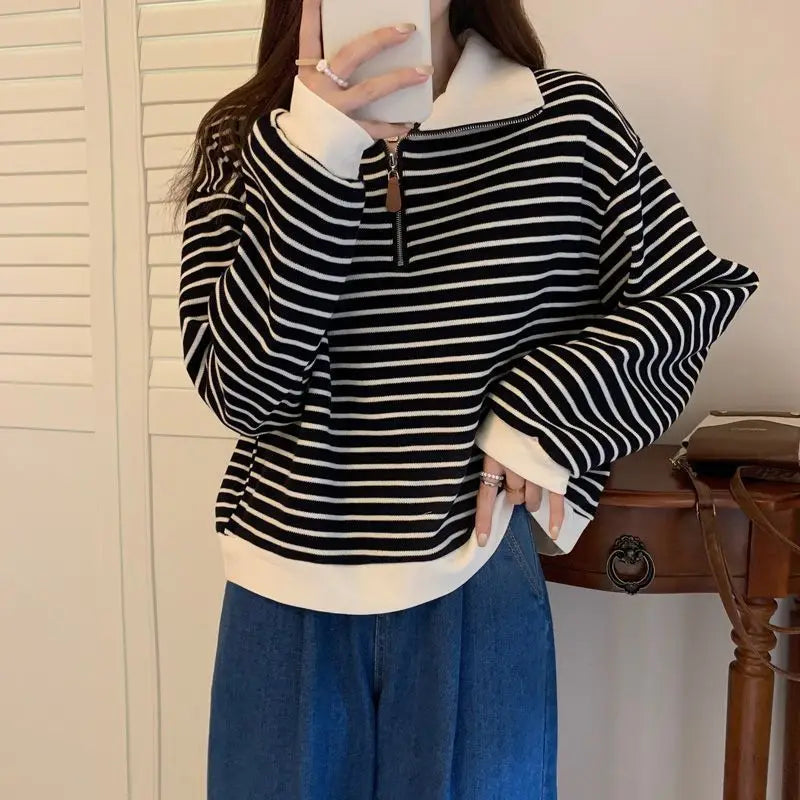 Women Striped Half Zip Sweatshirt Long Sleeve Collared Pullover Casual Fit  Fashion Oversized Streetwear Tops 2026 Tendencias BAZAARHUBO
