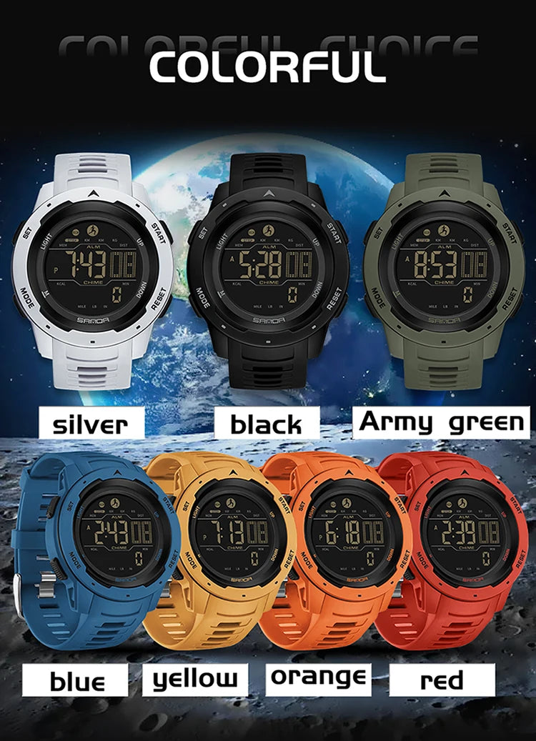 SANDA Brand Men Watches Sports Pedometer Calories 50M Waterproof LED Digital Watch Military Wristwatch Relogio Masculino 2145
