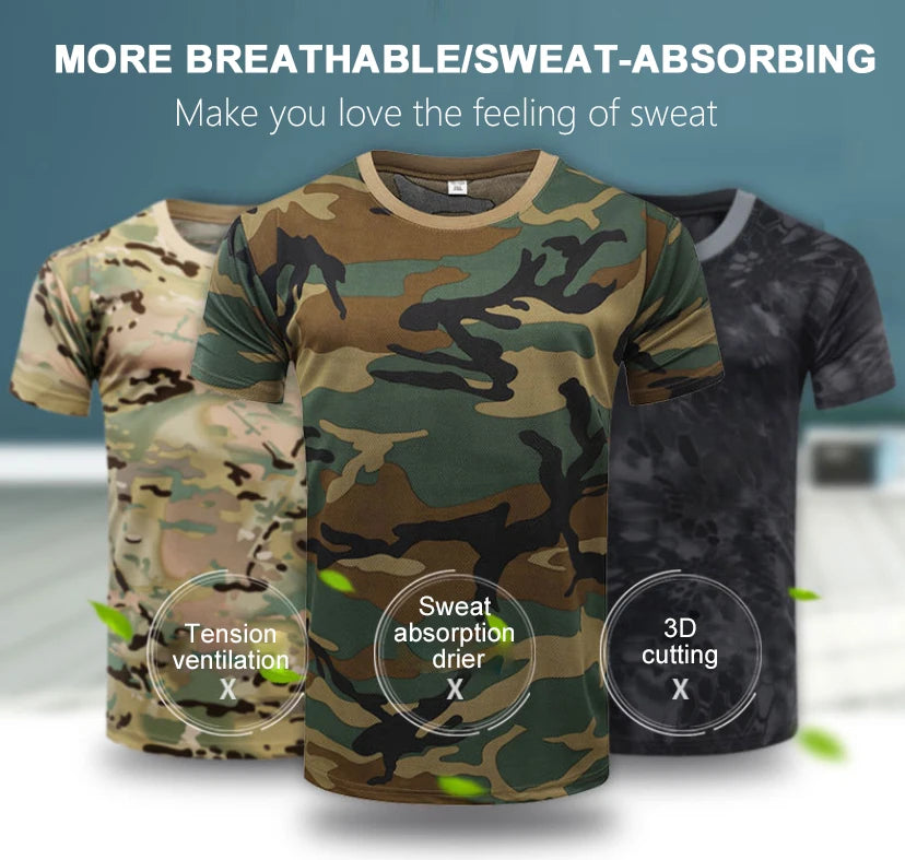 Men Casual Tactical T Shirts Short Sleeve Camouflage T-Shirt Quick Dry Outdoor Gym Top Tees Cargo T Shirt Male Clothing