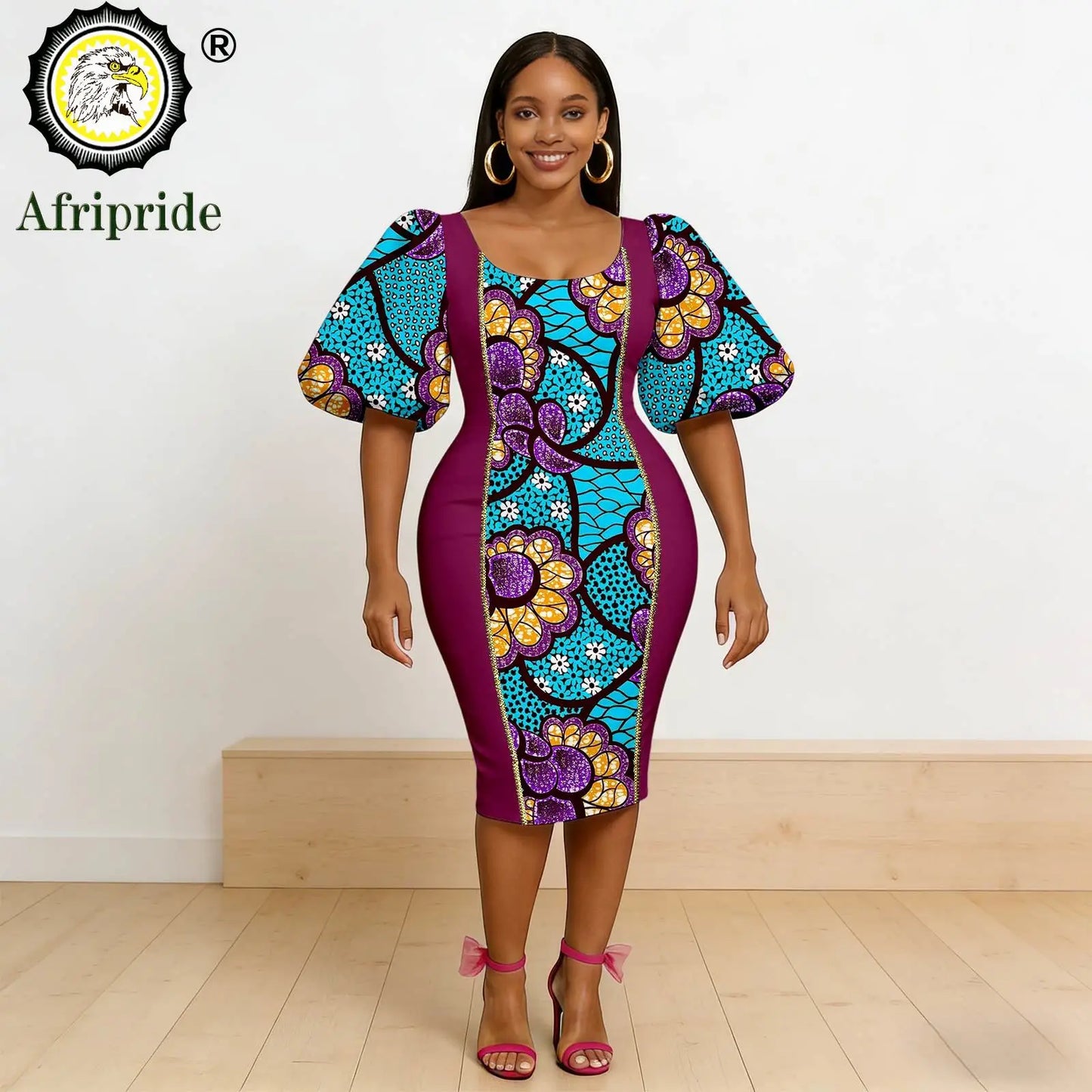 African Dresses for Women Short Sleeve V-Neck High Waist Pocket Elegant Fashion Ankara Attire Floral Printed Dresses 2625032