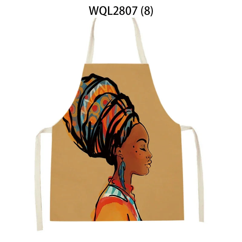 African Style Kitchen Aprons Linen Cooking Waist Bib African Woman Pattern Household Cleaning Sleeveless Pinafore Baking Aprons