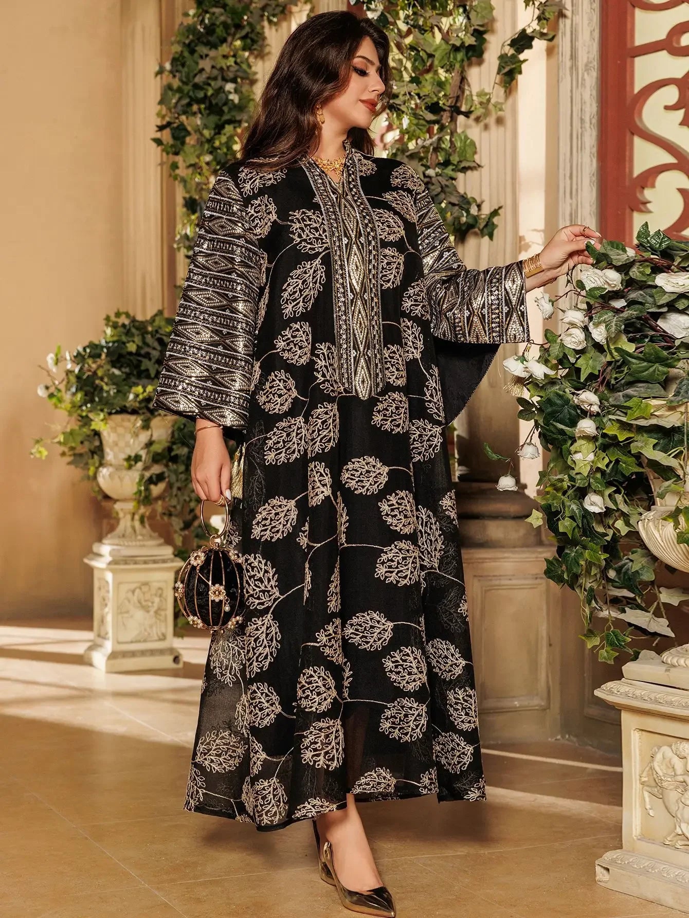 Elegant Light Green Abaya for Islamic Ladies Intricate Gold Embroidery and Tassel Accents Perfect for Festivities in Middle East